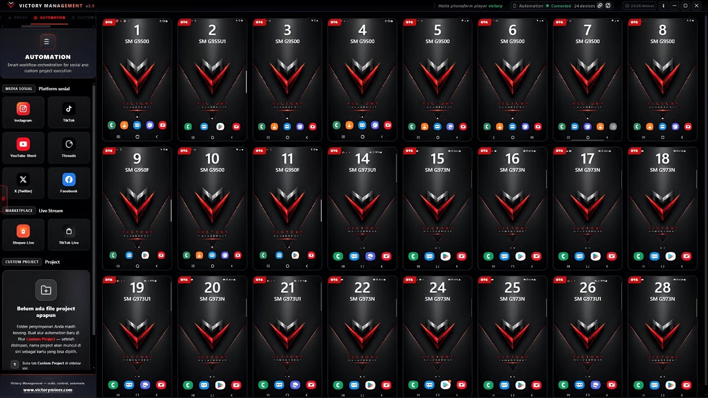 Victory Management — Dashboard automation phonefarm Victory Miner